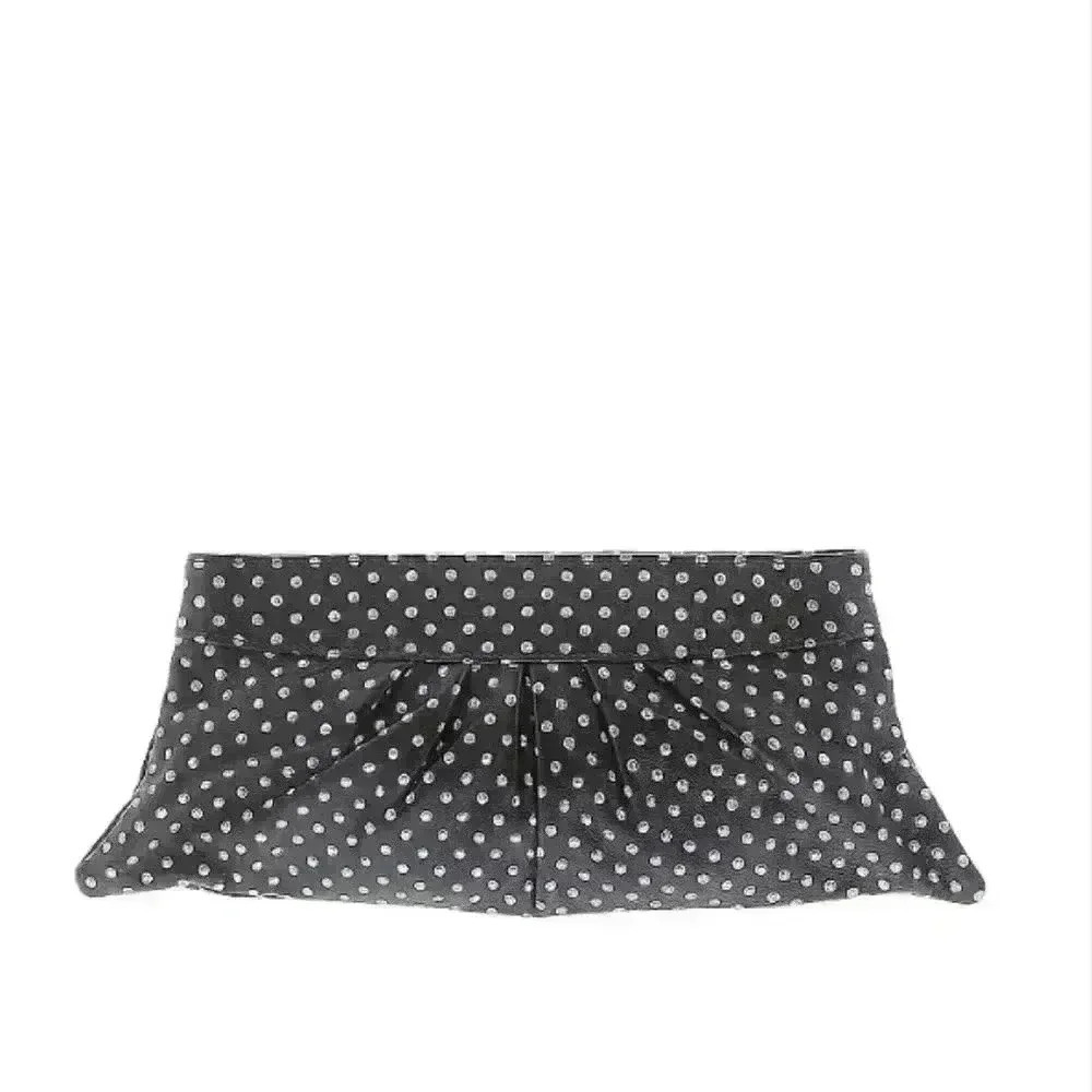 Laura Merkin black and silver polka dot clutch handbag